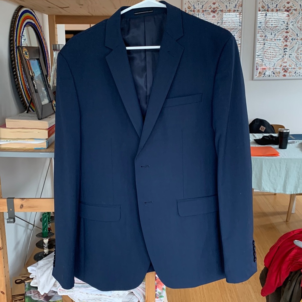 Men’s navy wool blend slim fit blazer
